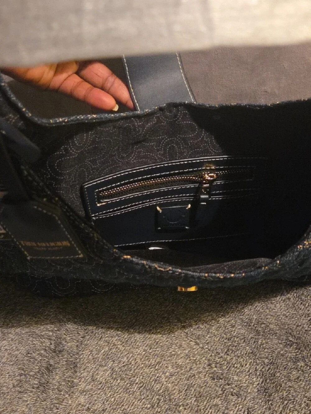 True Religion Denim Hobo Bag in Dark Blue with Silver Hardware